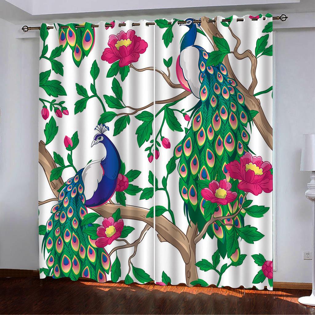 

Curtains Flower And Bird Line Series Spring 3D Digital Printing High Density Blackout Curtains 140*100