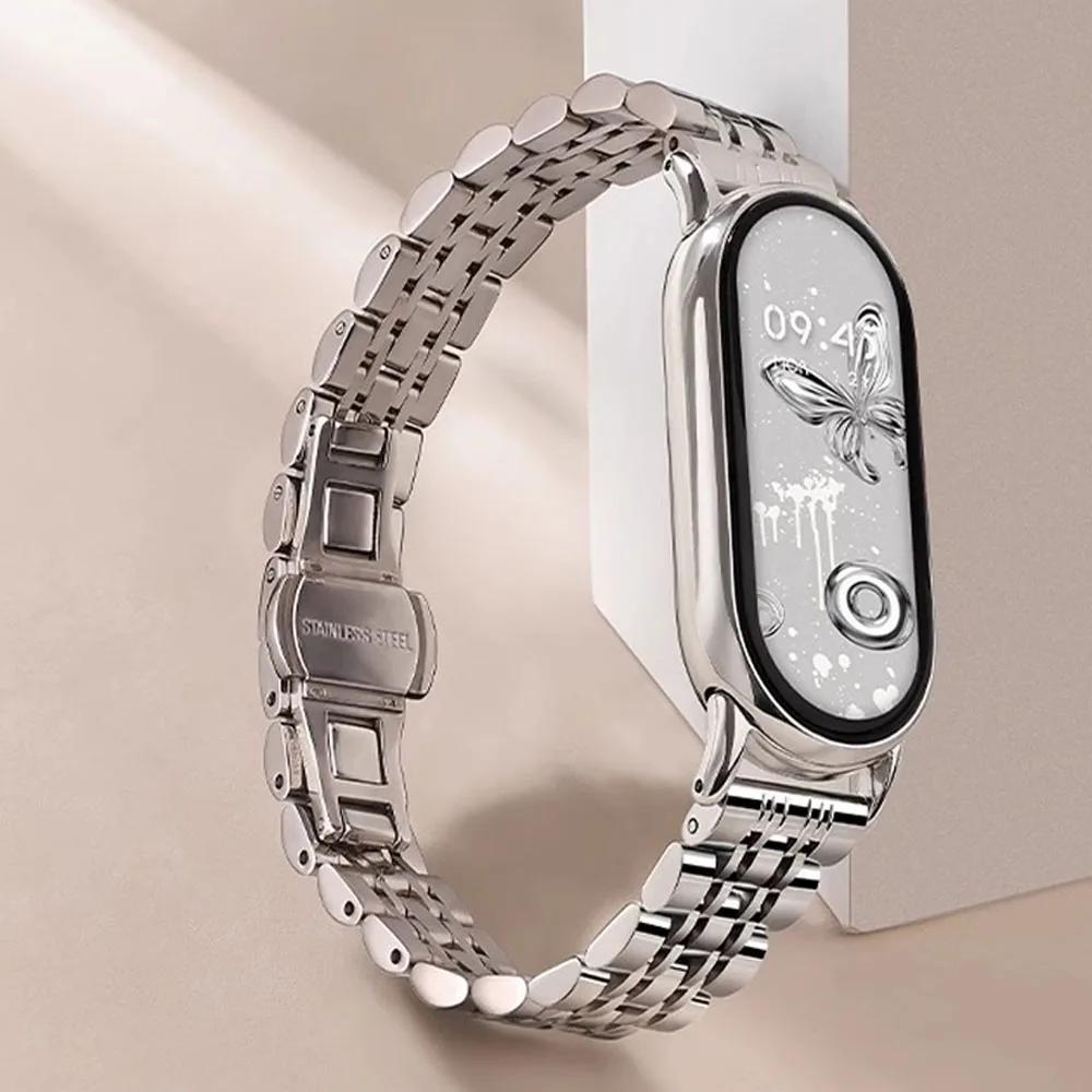 Stainless Steel Strap for Xiaomi Mi Band 10/9/8 Women Men Metal Watch Correa for Miband 8/9 Replacement Wristband Bracelet