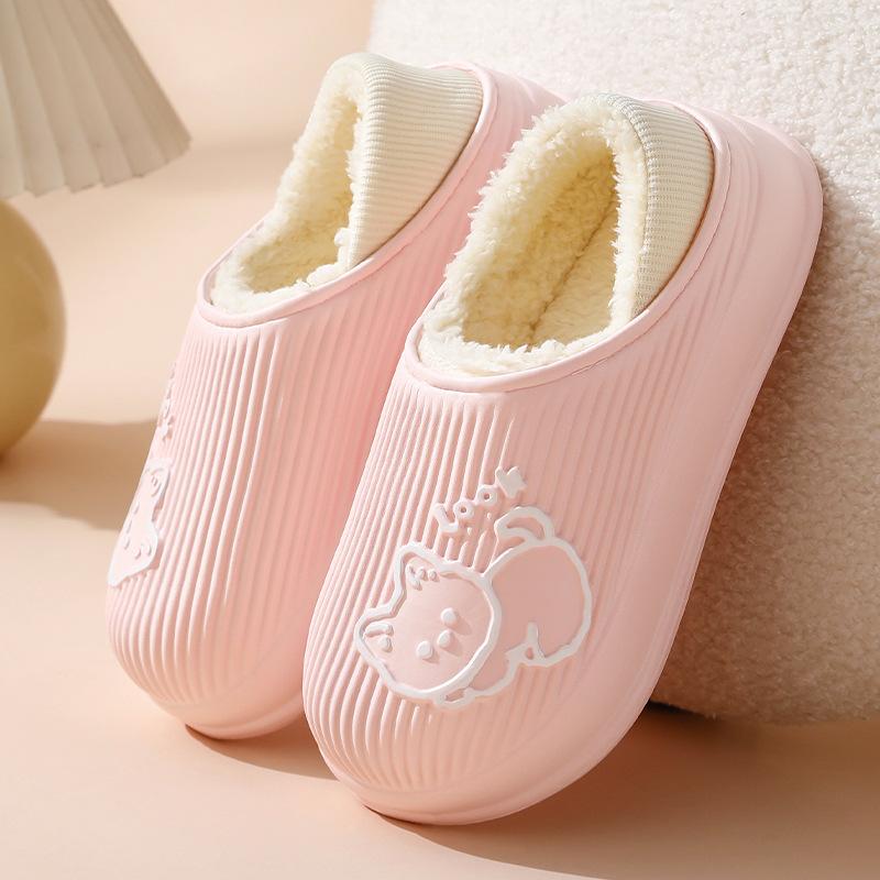 Autumn and Winter Cotton Shoes Warm and Waterproof Home Petals Female Couple Thick-soled Bag and Outer Wear Velvet Thickened Confinement Slippers