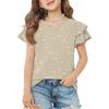 Girls V Neck Ruffle Sleeve Polka Dot Print Short Sleeve T Shirt Casual Blouse Lightweight Summer Top for Kids