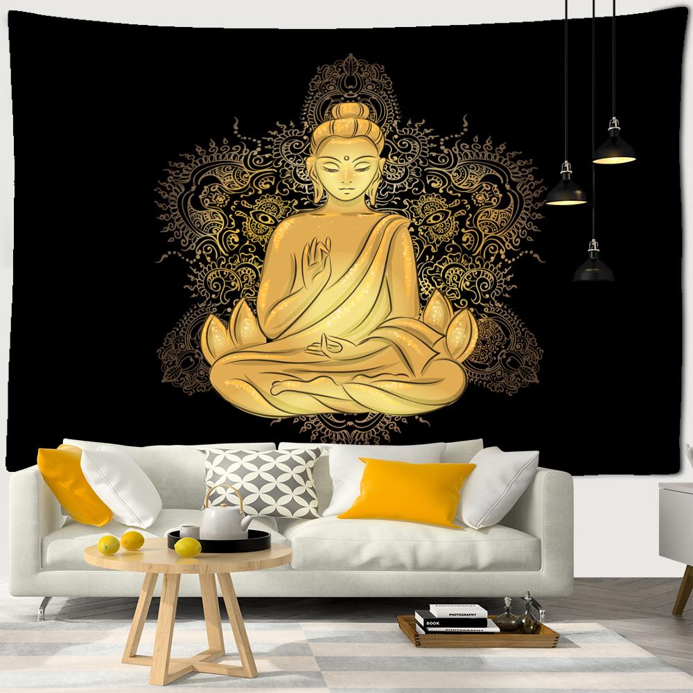 Goldener Buddha-Wandteppich, Wandbehang, psychedelisch, geheimnisvoll, Hippie-Tapies, böhmische Wohnzimmer-Heimdekoration