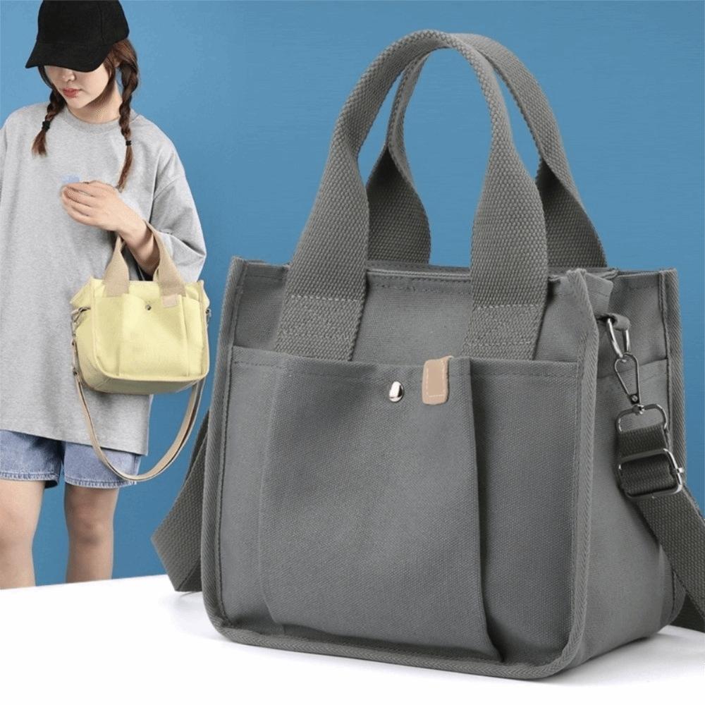 Zipper Japanese Style Crossbody Bag Handheld Solid Color Tote Bag Canvas Shoulder Bag Students