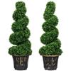 Set de 2 Plante Artificiale, Copaci Boxus Spiralati Topiar cu Ghiveci, pentru Decor Acasă Interior Exterior, 90cm