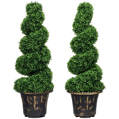 Sæt med 2 kunstige planter, Topiary Spiral Buxbomtræer med Potte, til Hjem Indendørs Udendørs Dekoration, 90cm