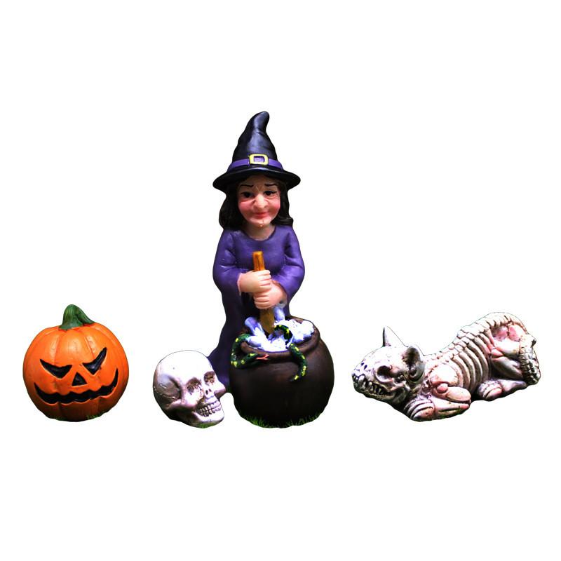 Witch Halloween Pumpkin Resin Yard Decoration With Micro Landscape Scene Gift
