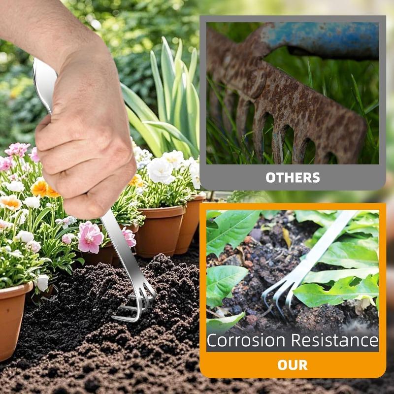 Stainless Steel Root Rake,Stainless Steel 3 Prong Root Rake Pick Loosen Soil Bonsai Tree Tool Set for Gardening Plants