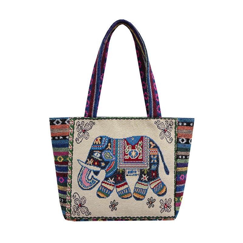 Embroidered Canvas Tote Bag - Chinese Style for University Women