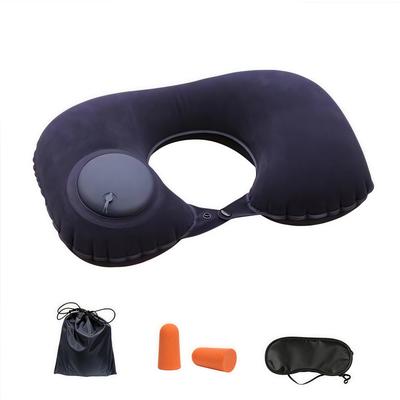 Verstellbares aufblasbares Nackenkissen, Taillenkissen, tragbares aufblasbares Kissen mit Augenmaske, Ohrstöpseln, Handtasche
