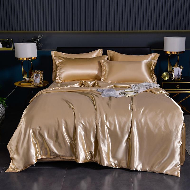 Luxury Blending Natural Mulberry Silk Duvet Cover Set with Fitted Sheet High-end Satin Silky King Size Bedding Set Queen Bed Set