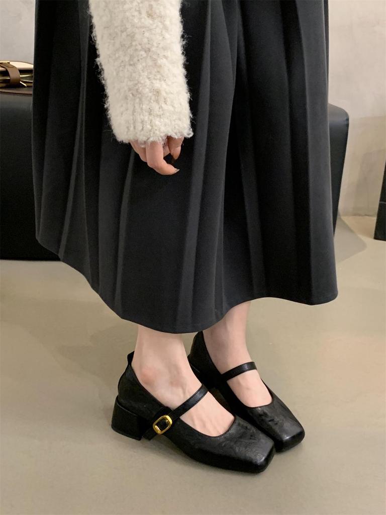 French Retro Square Toe Mid-Heel Mary Jane Shoes for Women - Elegant Spring & Autumn Style with a Chunky Heel and Fairy Aesthetic