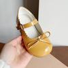 Girls' Princess Bow Patent Leather Shoes - Shiny, Low-Cut, Magic Tape, Japanese Style for Spring and Autumn