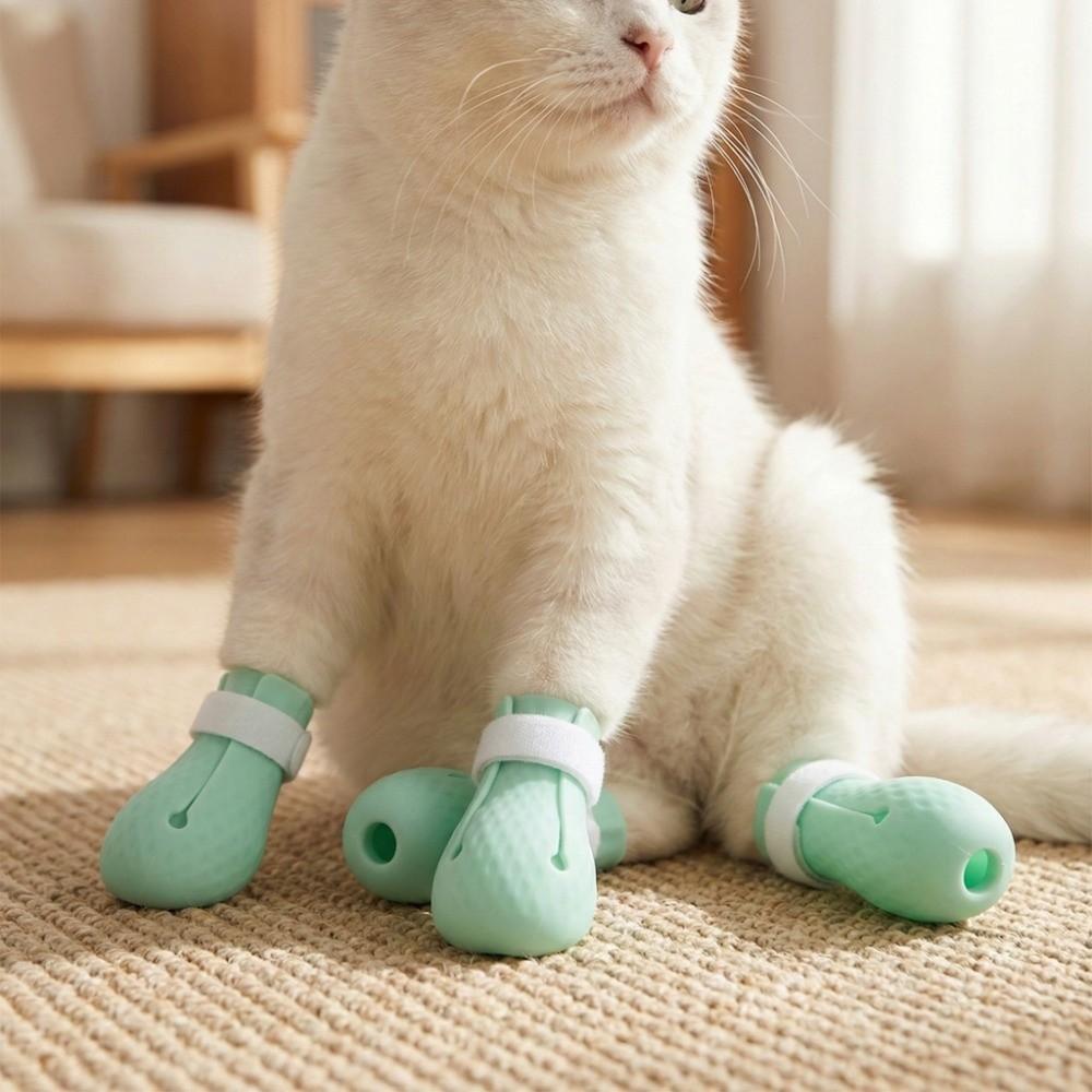 4Pcs Cat Protection Anti-scratch Cat Foot Covers Small Protective Cat Shoes Comfortable Soft Pet Cleaning Supplies Home