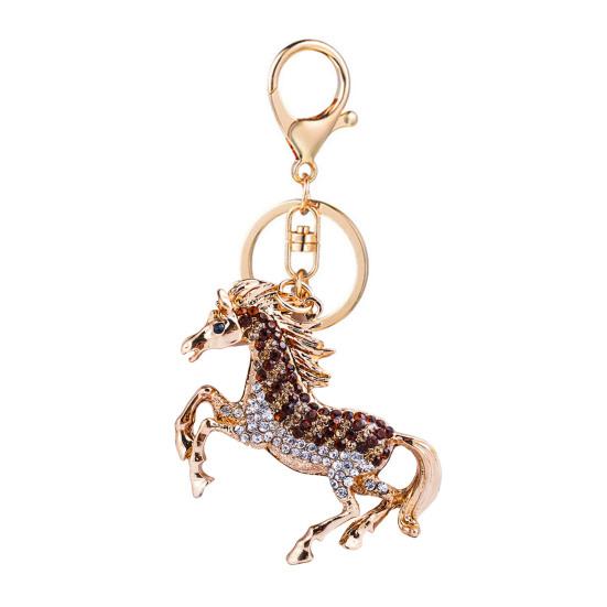 Horse-Shaped Rhinestone Keychain with Carabiner Clip Sparkling Zircon Animal Key Ring for Keys Bags Lucky Symbol for Car Home Decor