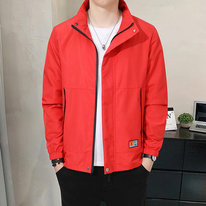 

New Spring and Autumn Men s Youth Fashion Jacket Stand-up Collar Casual Tooling Jacket M красный