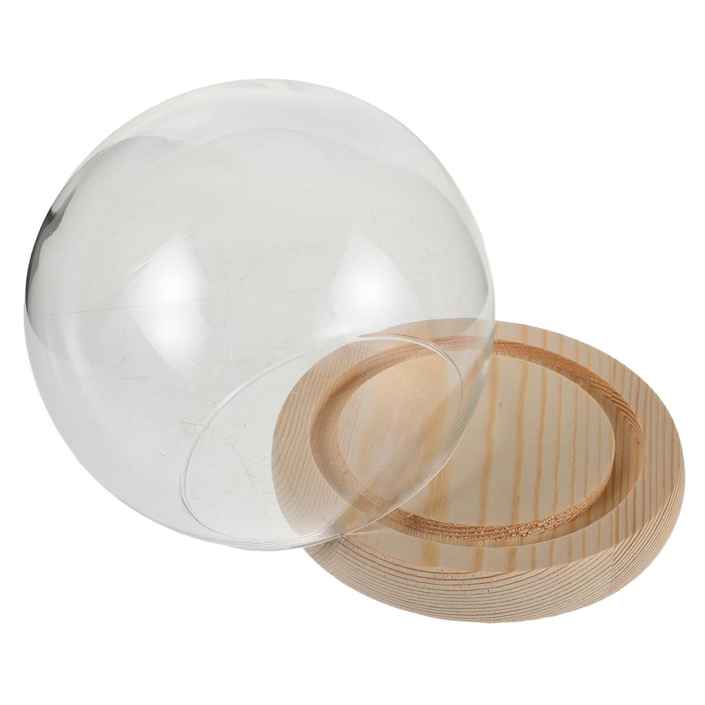1 Set Round Glass Display Dome Cloche Wood Base Small For Preserved Flowers Figurines Decoration Transparent Dust-Proof Showcase