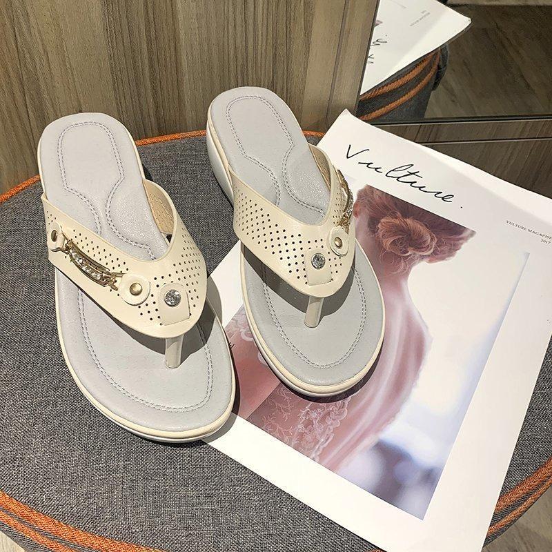 New sandals women's metal buckle beach sandals women's summer wedges, fashionable casual women's sandals