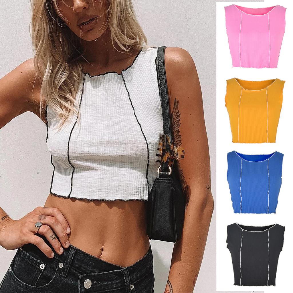 Ležérní tílko Halter Crop Tops Ženy Léto Camis Kontrastní barva Košilka Módní Trubka Dámská zkrácená vesta bez rukávů