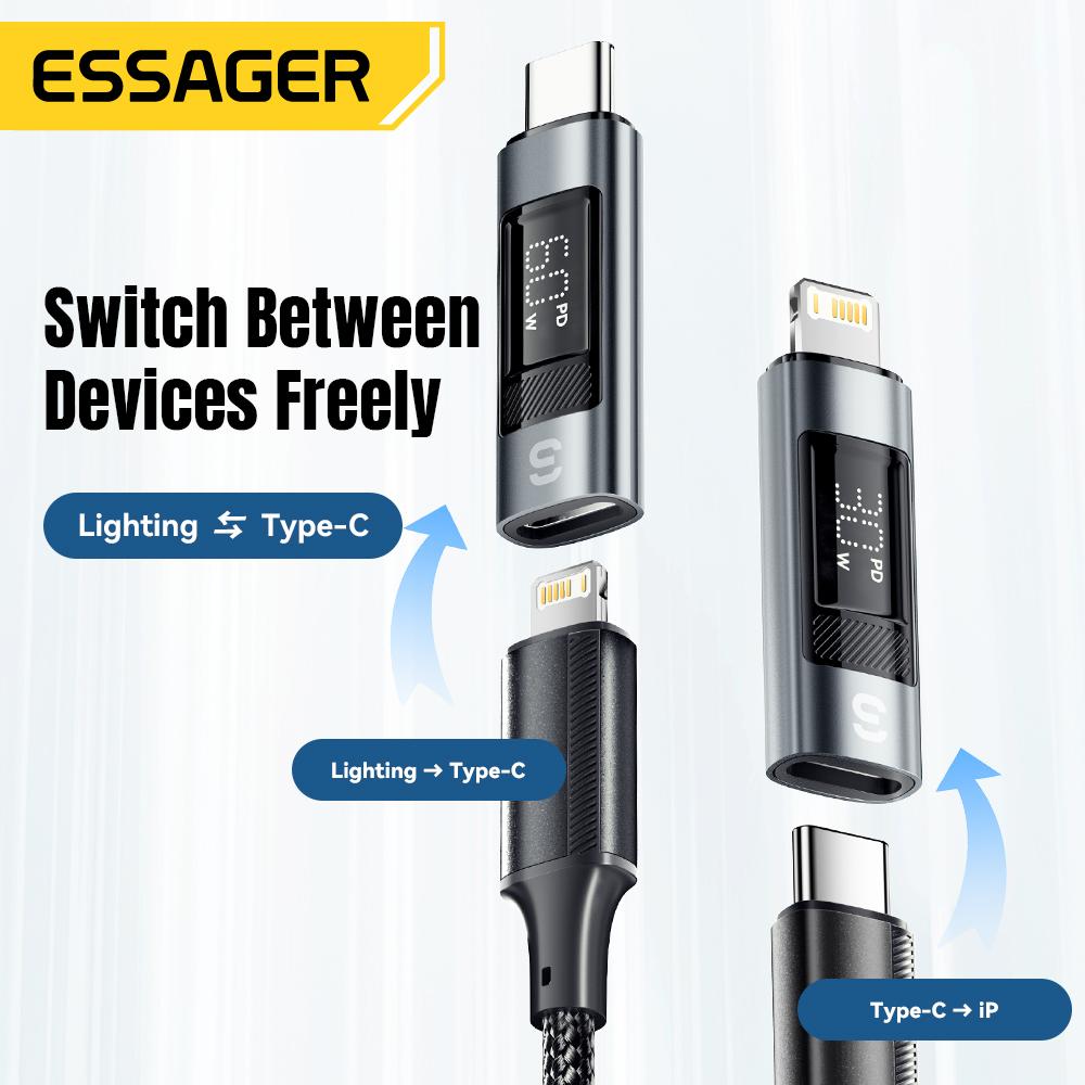 Essager Typ C auf Lightning OTG Adapter Digitalanzeige PD 60W Schnellladung Lightning auf Typ C Anschluss für IPhone 15 14 13 12