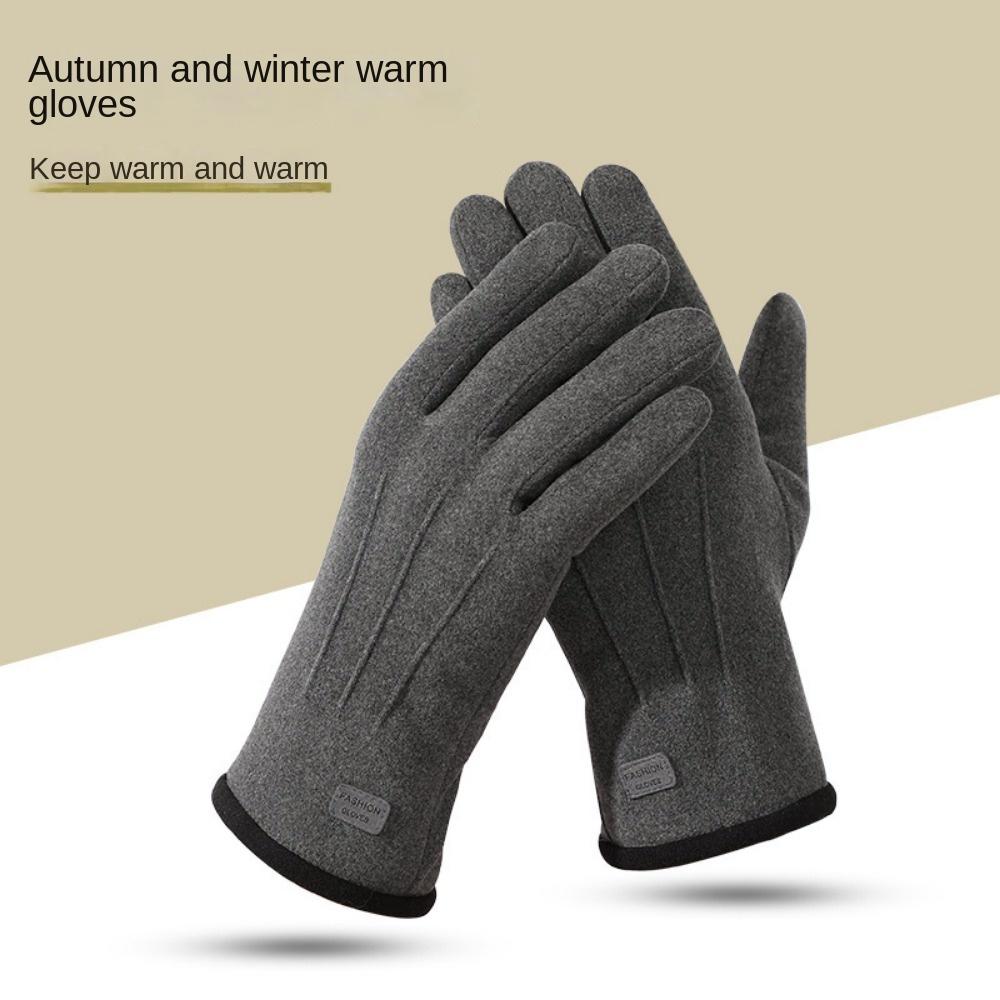 Double Sided Plush Finger Gloves Suede Fabric Warm Gloves New Touch Screen Gloves  Men's Style
