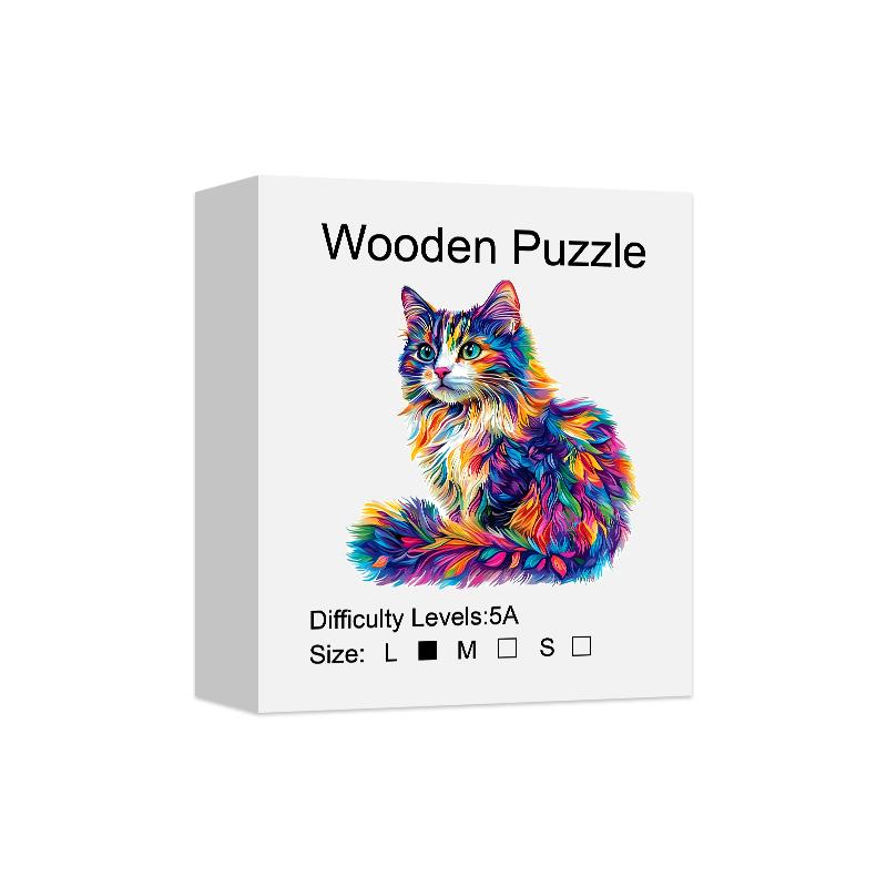 Colored Cat Wooden Puzzle, Uniquely Irregular Animal Shaped Wooden Toys, Creative Handmade Decorations, Holiday Gifts Home Decor