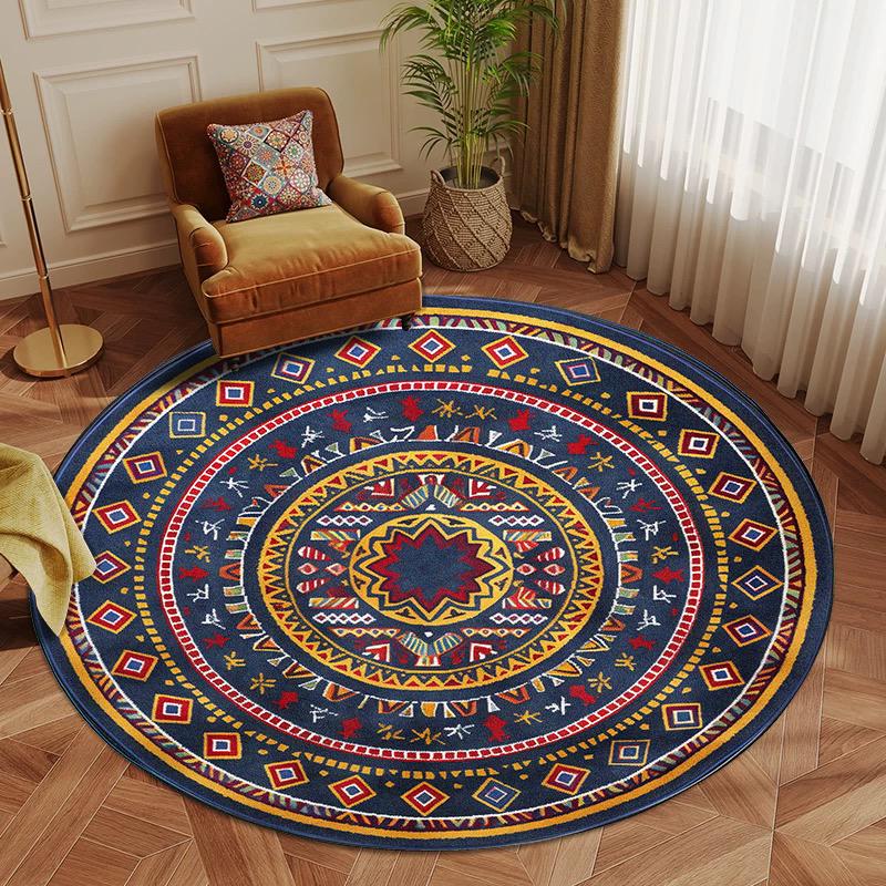 

New Persian Round Carpet Bohemian Home Decor Non-slip Rug Resistant Dirt for Living Room Bedroom Bathroom Entrance Mat 80x80cm