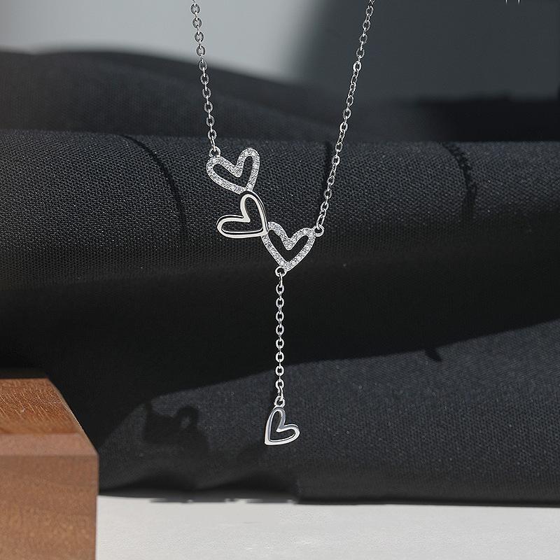 

New 925 Sterling Silver Multi Heart Necklace Personality Charm Love Woman Pendant Choker Birthday Gift Exquisite Jewelry платиновый