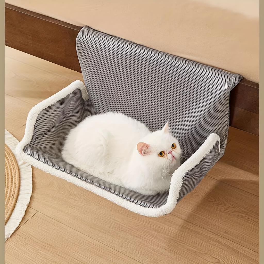 1pc Contemporary Style, All-Season Window Hanging Cat Bed - Soft Gray with White Edging, Perfect for Napping, Ideal for Bedside,Window Sill,or Balcony