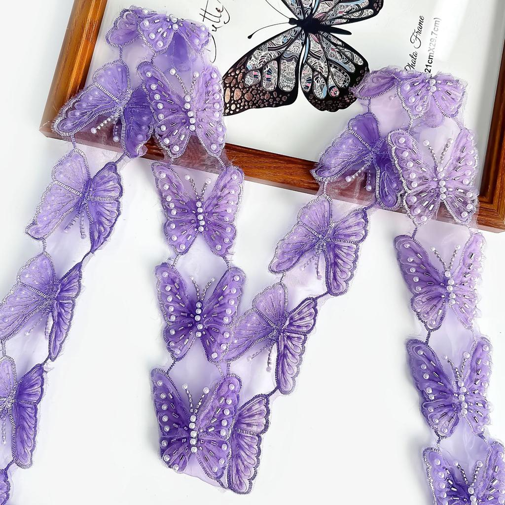 Three-Dimensional Pleated Mesh Butterfly Cloth Sticker Handmade Beaded Lace Wedding Dress Lolita Clothing Decoration Accessories