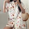 Sweet Girl Ice Silk Pajamas Women'S Summer Short-Sleeved Cardigan Fruit Paradise Printed Loungewear Set