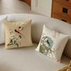 C-Chinese Style Simple Bird Flowers Cushion Cover Pillowcase Anti-Dustmite Living Room Sofa Decor Cushion Room