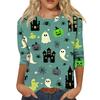 Women's Casual Halloween Print Round Neck Three Quarter Sleeve T Shirt Top Lightweight Comfortable Fit for Seasonal Wear