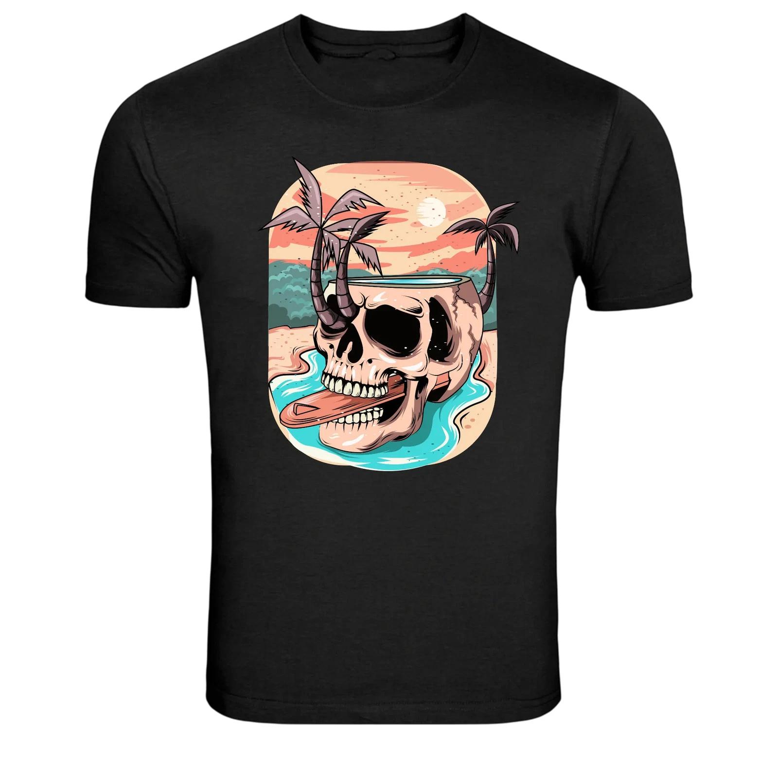 Tropical Skull Island Sunset Beach Graphic T-Shirt 2XL