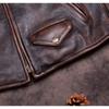 Chinese Size Vintage Men Genuine Leather Jacket Tea Core Cowhide Thickness 1.6mm Tanned Oil Waxed Real Leather Jacket Heavy Thick