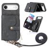 For iPhone Air PU Leather Phone Back Cover with Zipper Card Holder and Long Strap