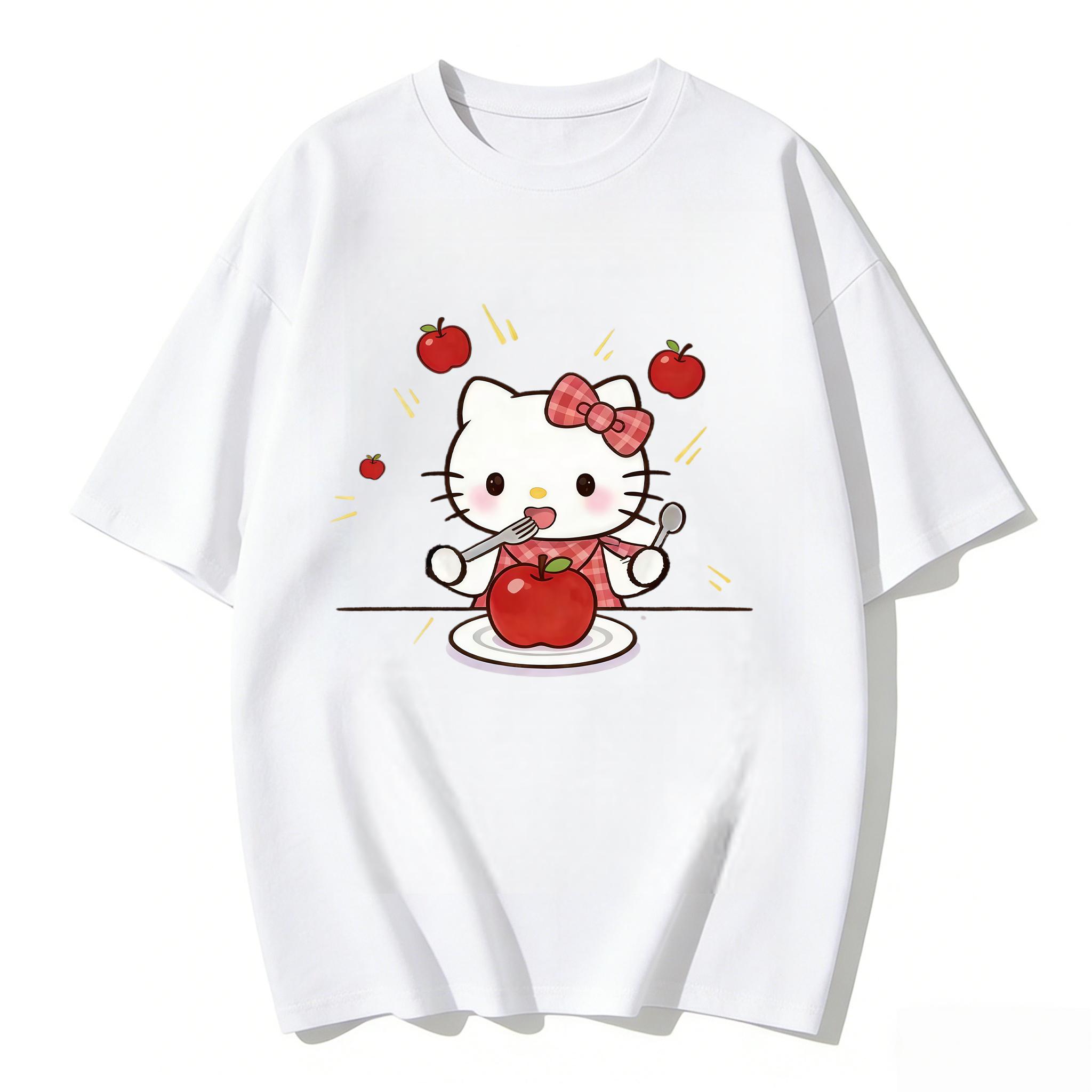 

2026 Hello Kitty Tee soft cotton short sleeve crew neck cute print lightweight summer top for Women daily casual wear S