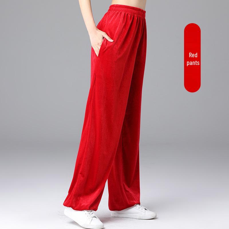 

Unisex Warm Velvet Tai Chi Lantern Pants for Autumn Winter Martial Arts Practice XL красный