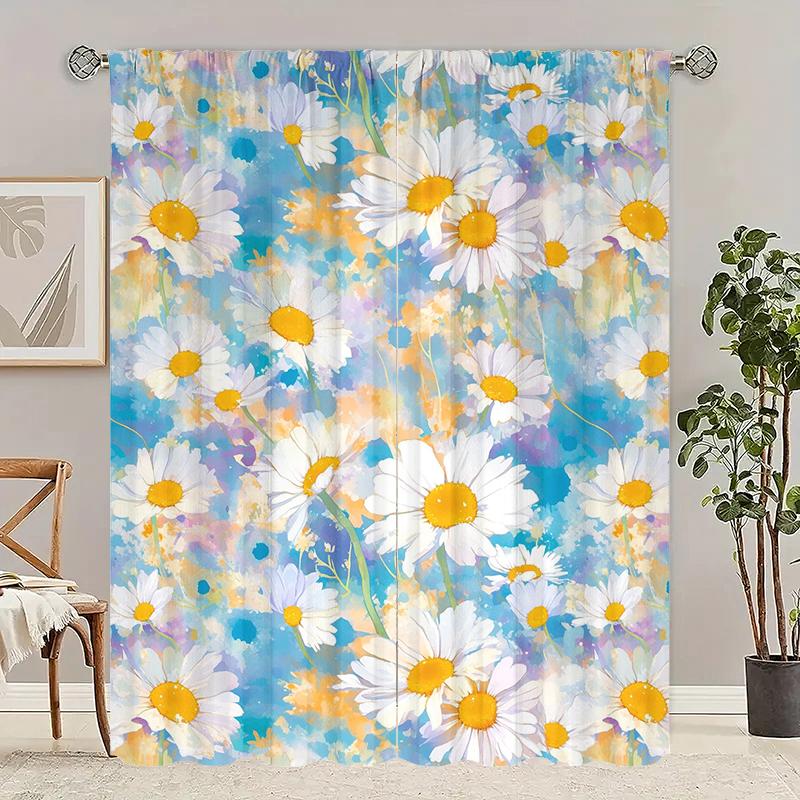 

2pcs- Fresh Daisy printed curtains, pole bag curtains 42*84, bedroom and living room, home decoration, room decoration 29Wx64L(75x166CM)x2