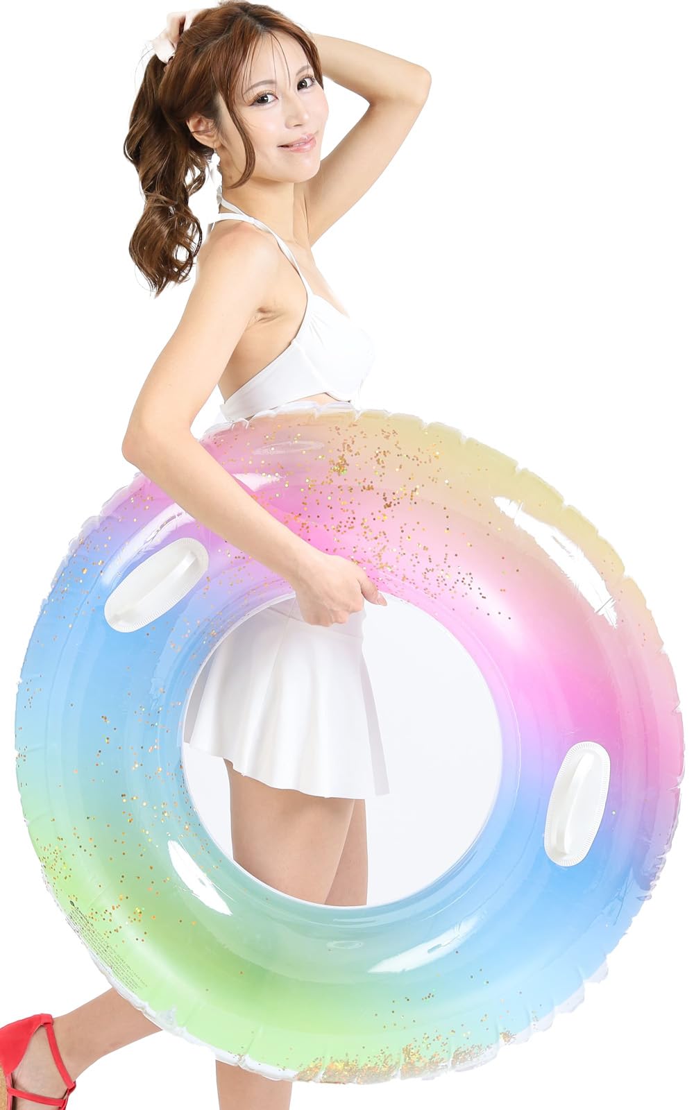

Плавательный круг 100 см с ручками для летнего отпуска, для взрослых, радужный, с блестками, красочный, милый, для плавания, блестящий, для бассейна, достойный Инстаграма, плавательный круг, пляжный,