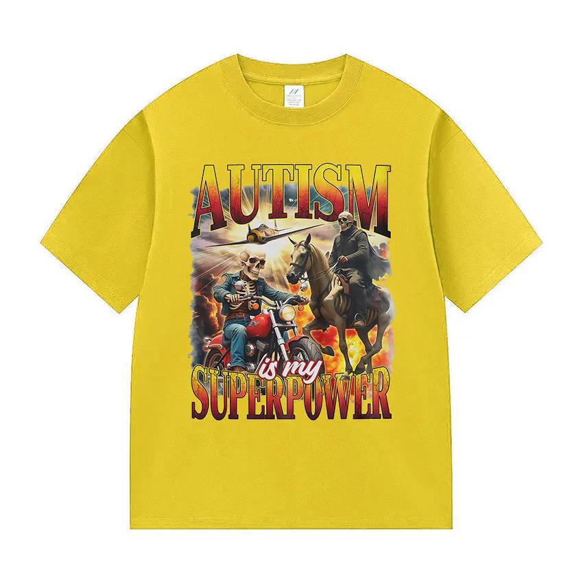 

ZX Tee Autism Is My Superpower Gothic Graphic T Shirt Funny Vintage Biker Short Sleeve T- Summer O-Neck T-shirt 3XL