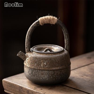 Tetera Japonesa de Cerámica Gruesa Hecha a Mano – 450ML Tetera de Cerámica Retro con Asa para Té Kung Fu