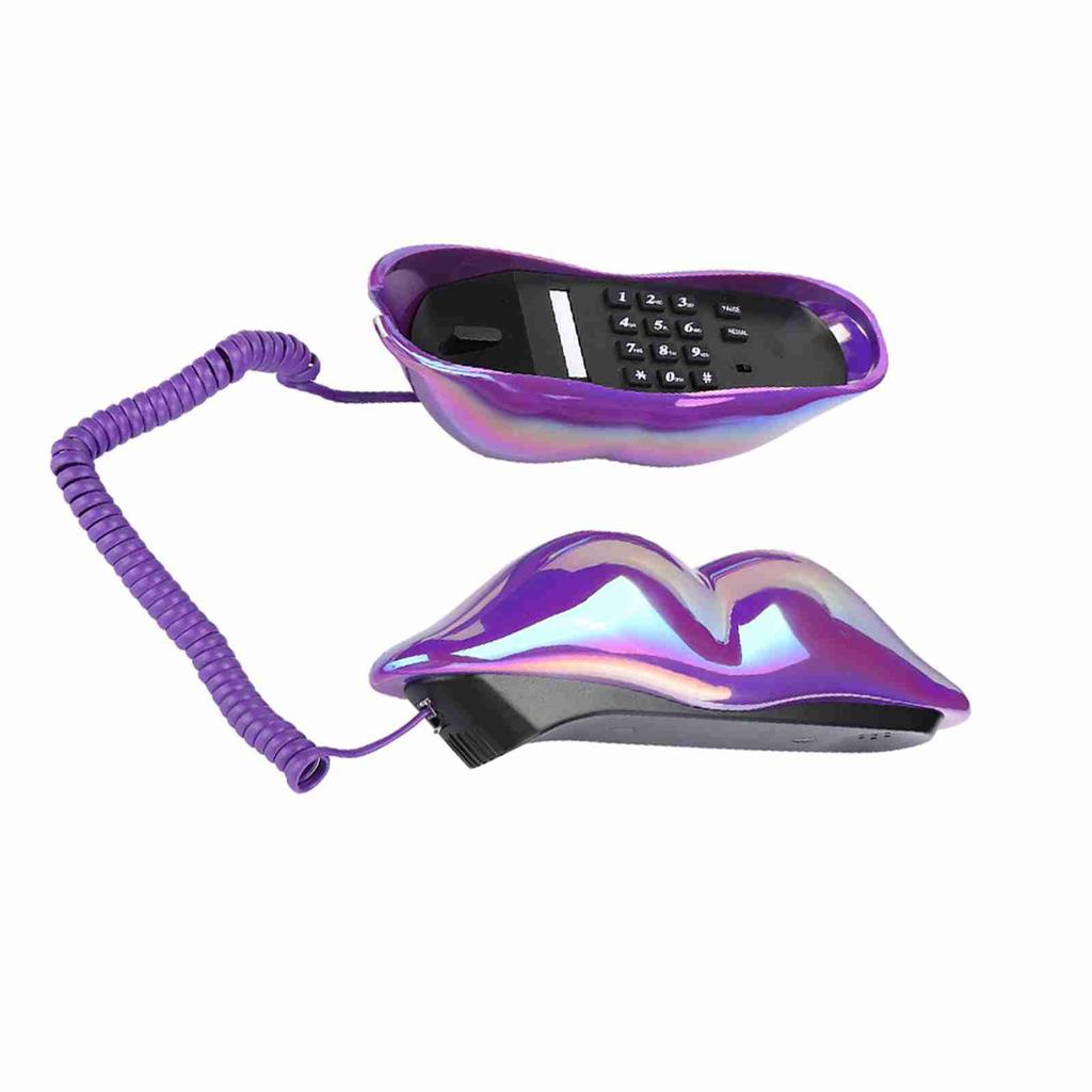 Creative Purple Lips Telephone Electroplate Desktop Landline Phone for Home Office