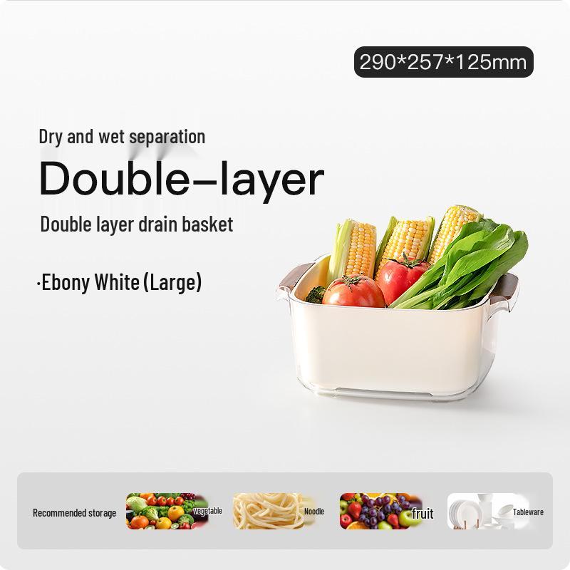 Buckle Draining Basket: Double Layer Food-Grade Basin for Washing Fruits, Vegetables, and Rice