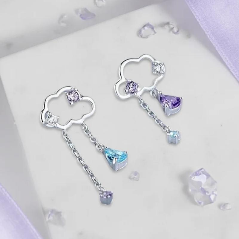 CIAXY Silver Color Hollow Clouds Earrings for Women Colorful Zircon Tassel Drop Earring 2022 Summer Fashion Jewelry
