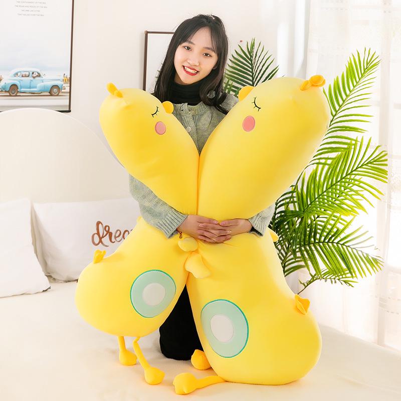 Yellow Chicken Plush Toy - Removable and Washable Hugging Pillow Doll for Kids, Leg-Clamping Stuffed Animal.