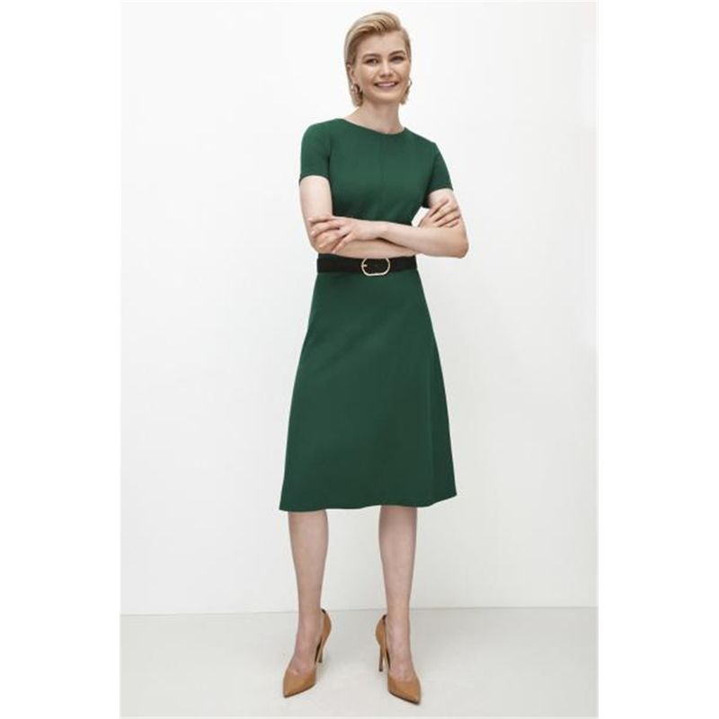 

Export Export Original Order Leftover Stock European Ponte-De-Roma Minimalist Plain a Hem Elegant Silm Women s Summer Short Sleeve Dress Green XS