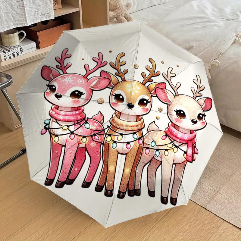 1pc Christmas, Deer Pattern Umbrella Design Automatic Opening and Closing Umbrella, High-quality Travel Umbrella, Lightweight and Portable, -17