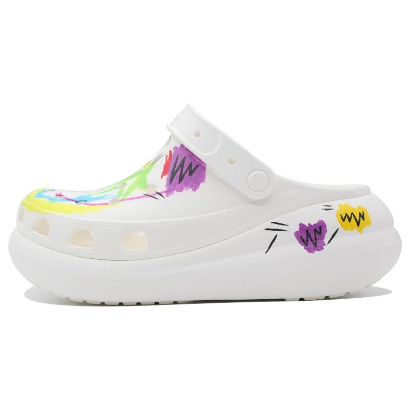 Crocs Crush Clog Dopamine Graffiti EVA Puff Niche Versatile Hole Shoes Unisex Yellow and White