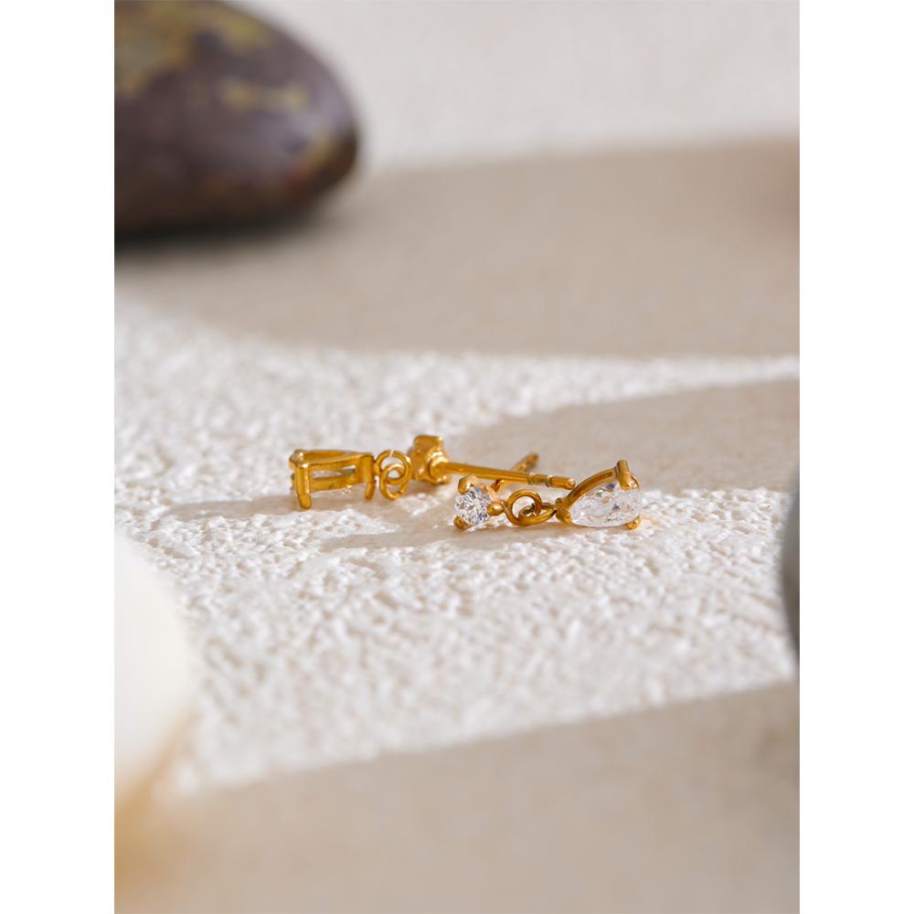 Eetit Delicate AAA Bling Cubic Zirconia Water Drop Dangle Earrings Gold Color Stainless Steel Temperament Bijou Jewelry Gift