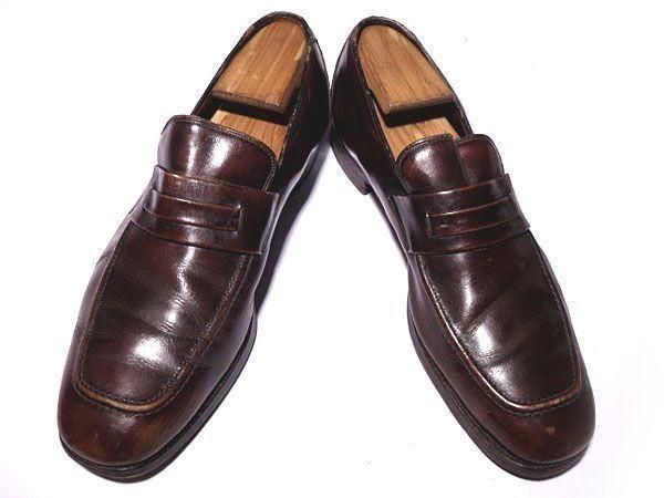 Pre 80s Vintage Made In England Hjan Mchje All Leather Coin Loafers 28.5-29.5 Burgundy(USED)