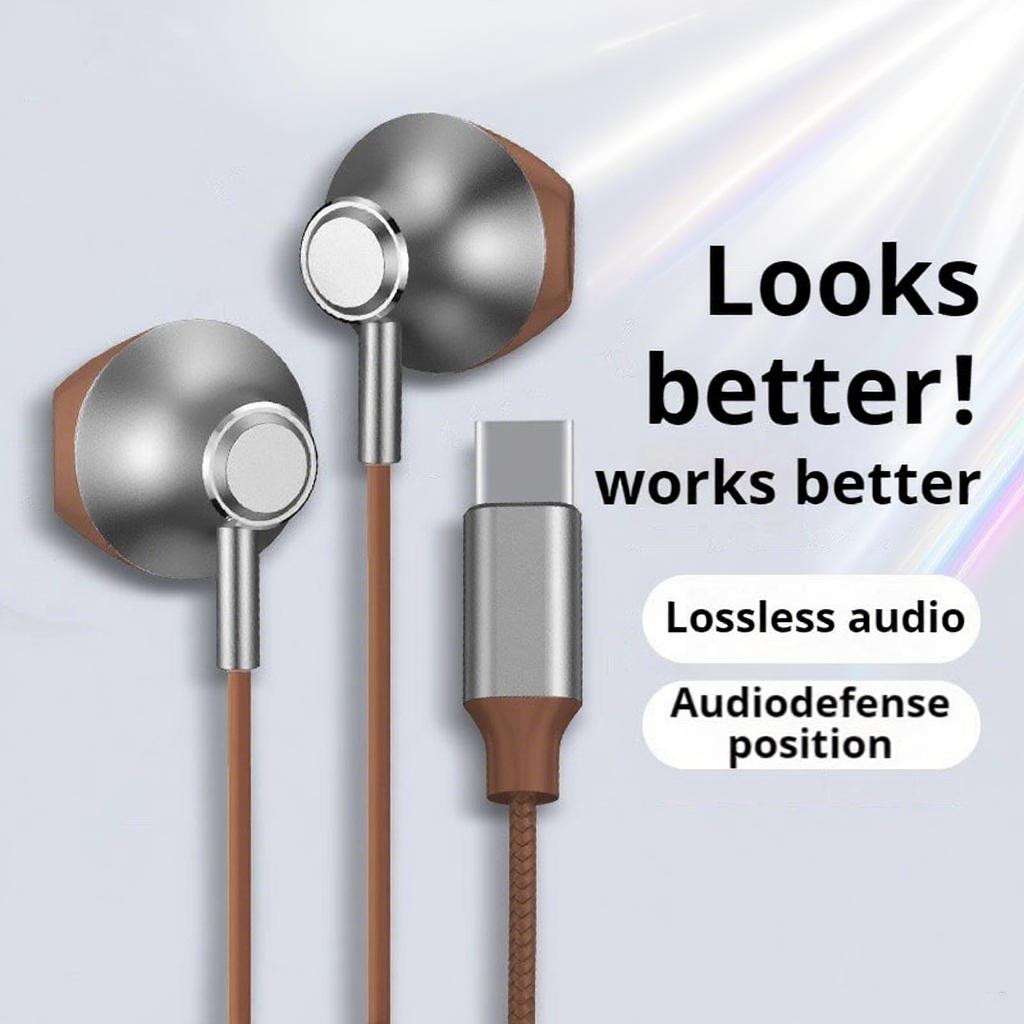 Metal 9D Surround Bass Type C&3.5mm Headphones Wired Control Headsets In HD Mic Earbuds For iPhone15/16/17 for Samsung Earphones